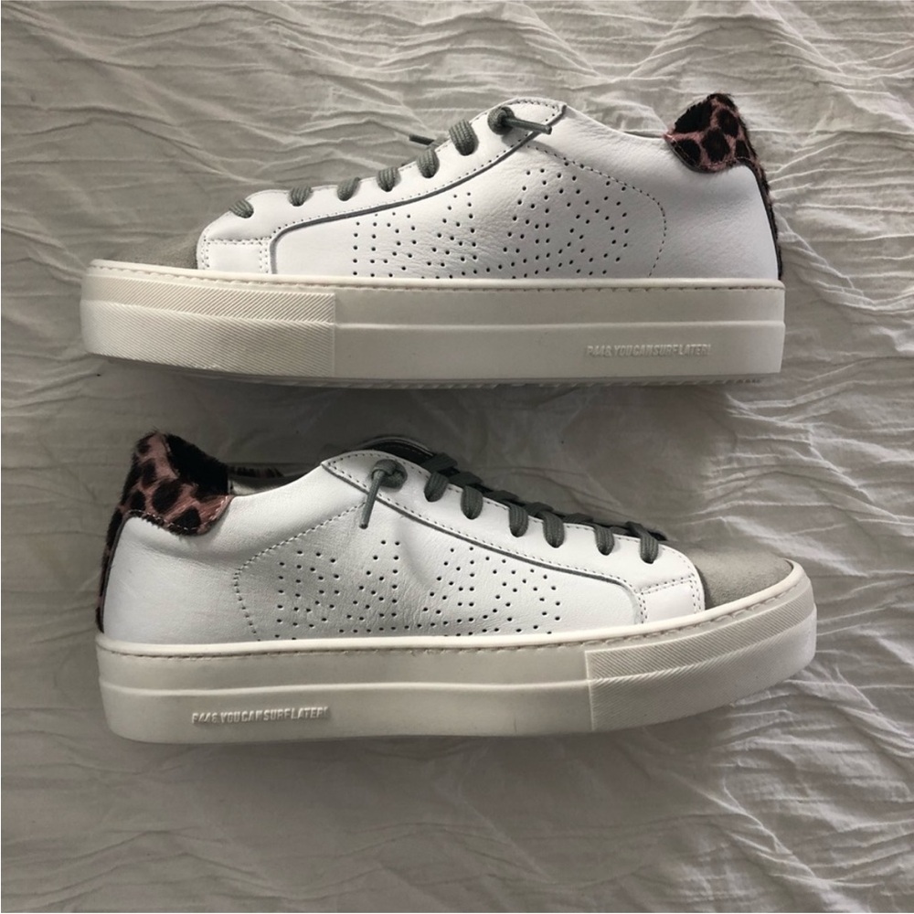P448 White and Pink Leopard Accent Sneakers